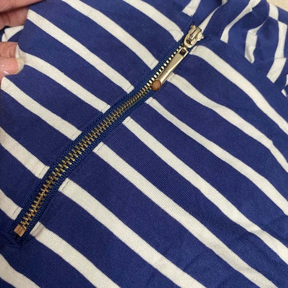 White House Black Market off shoulder stripe dress, large navy nautical skater - Picture 6 of 6